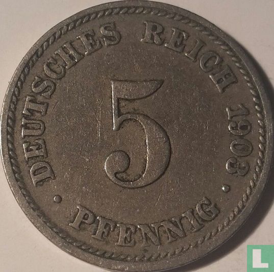 German Empire 5 pfennig 1903 (D) KM# 11 (1903) - Germany - LastDodo