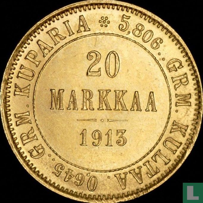 Finland 20 markkaa 1913 KM# 9.2 (1913) - Finland - LastDodo
