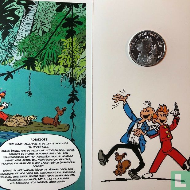 België 5 euro 2013 (PROOF - folder - kleurloos) "75th anniversary of Spirou - Robbedoes"