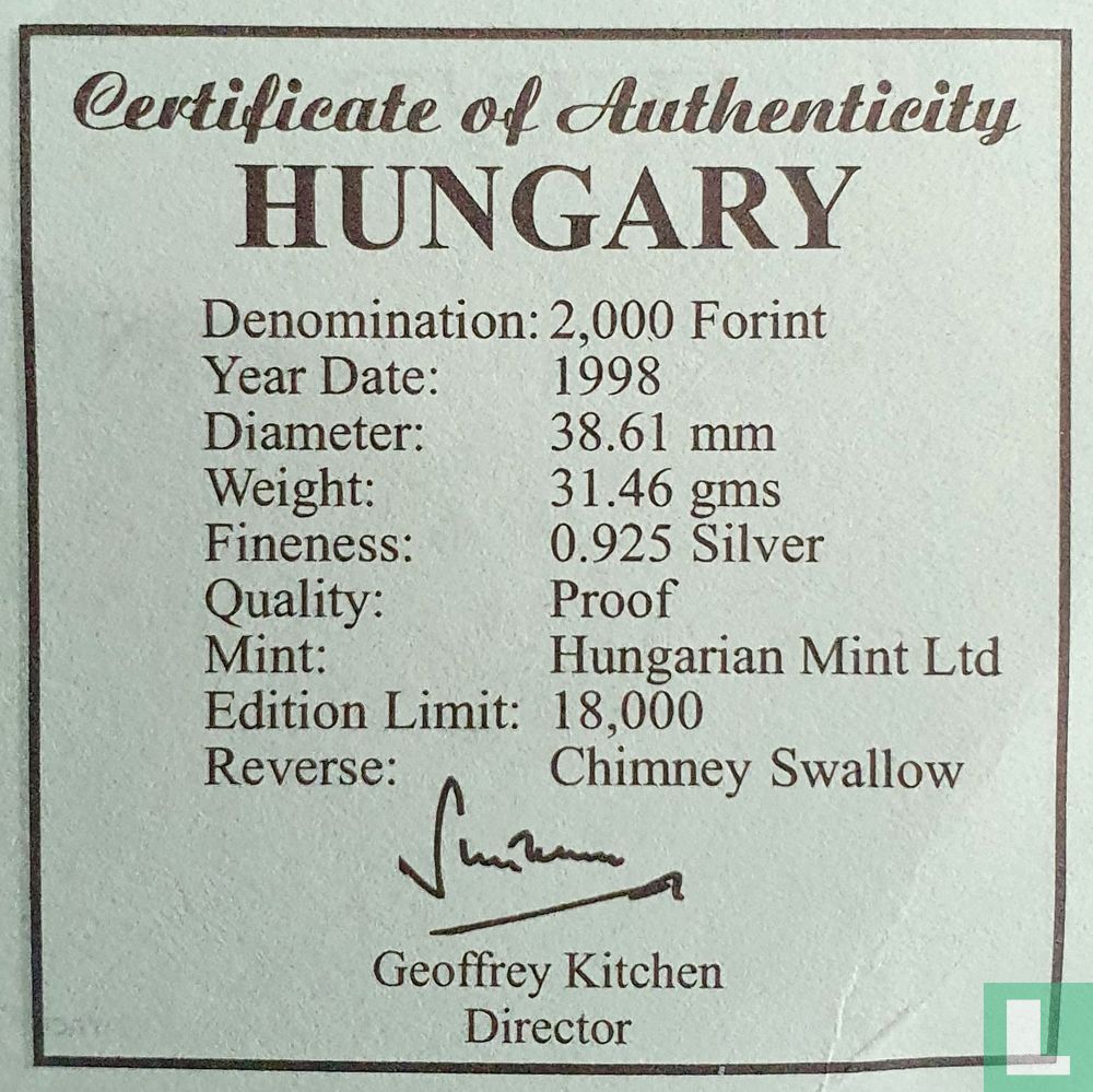 Hungary 2000 forint 1998 (PROOF) "World Wildlife Fund"