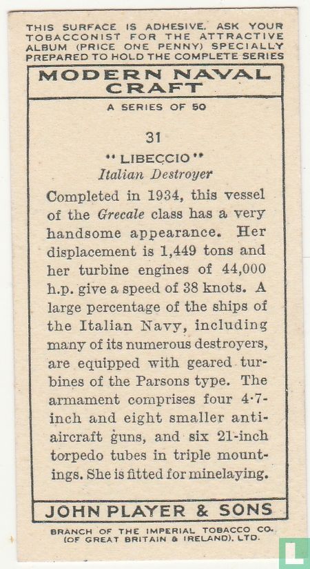 "Libeccio" Italian Destroyer.