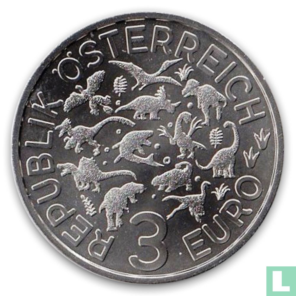 Pièce de 3€ autrichienne 2022 - Pachycephalosaurus wyomingensis