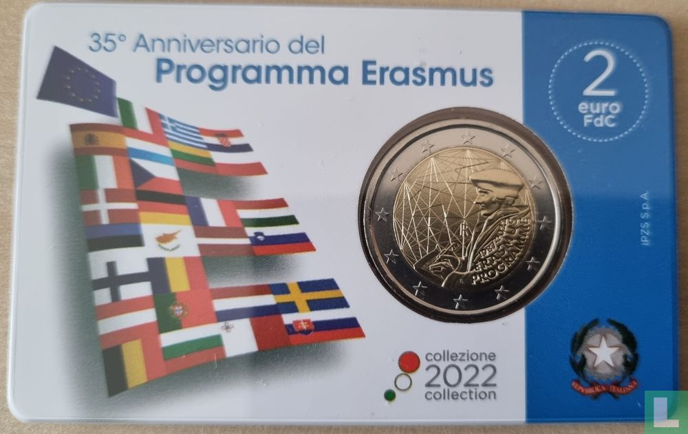 thumbnail interactive-video image 1 of 2 Euro Commemorative Coin Latvia 2022 – 35 Years Of Erasmus Programme (UNC) 1 of 2