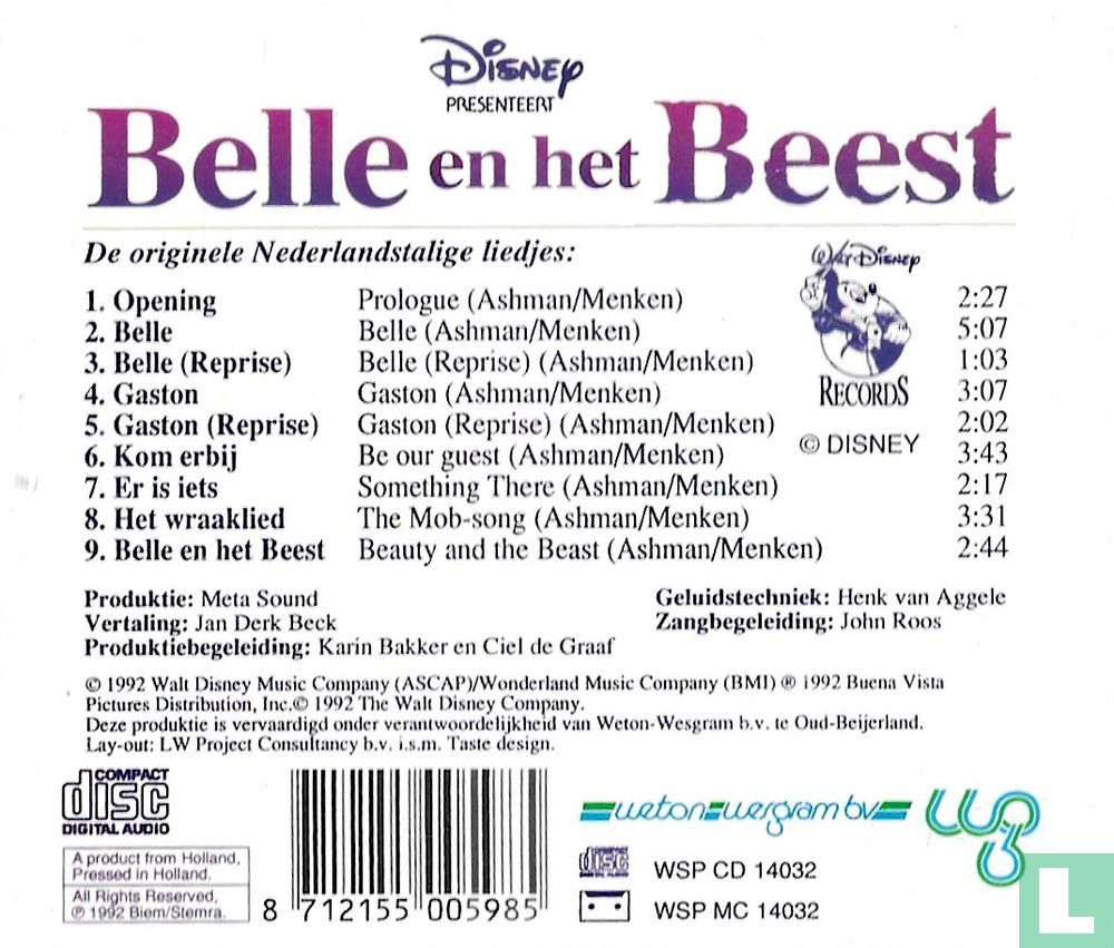 Belle en het Beest CD WSP CD 14032 (1992) - Various artists - LastDodo, image size:1000x851