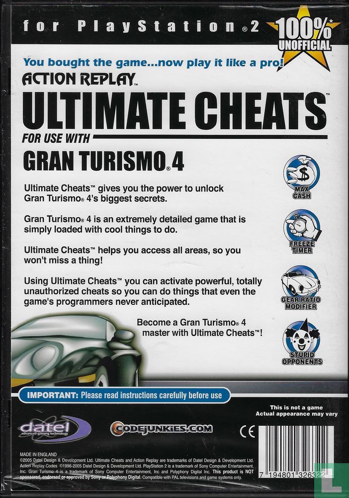 Gran Turismo 4 & Action Replay Ultimate Codes for GT4 (Sony Playstation 2 -  PS2)