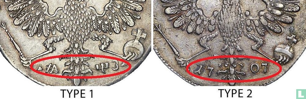 Russie 1 rouble 1707 (type 1 - H)