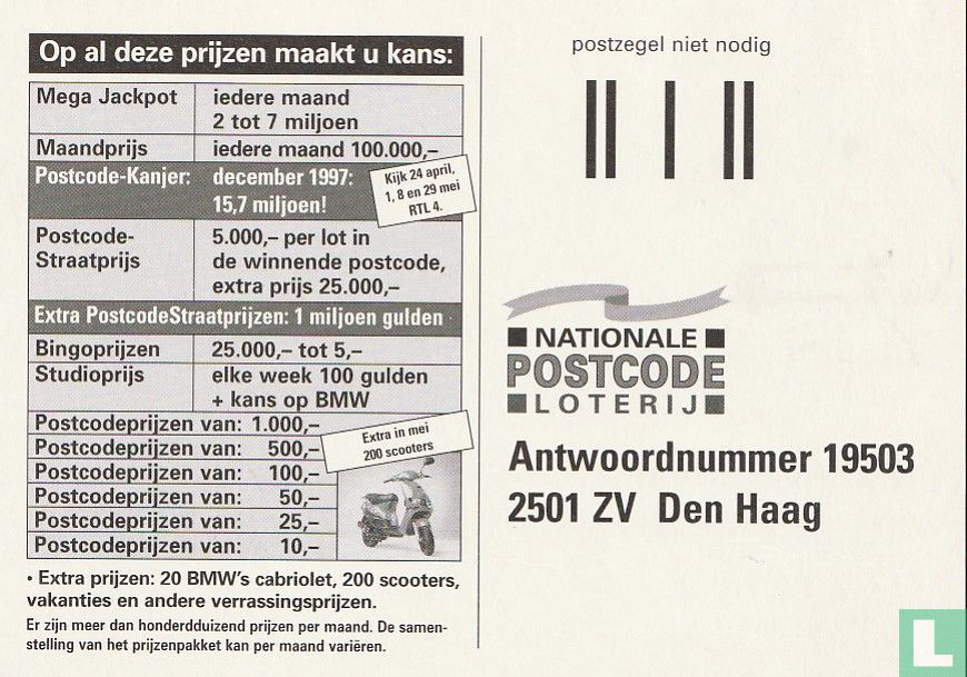 B001721 - Postcode Loterij "Hallo Kanjer"