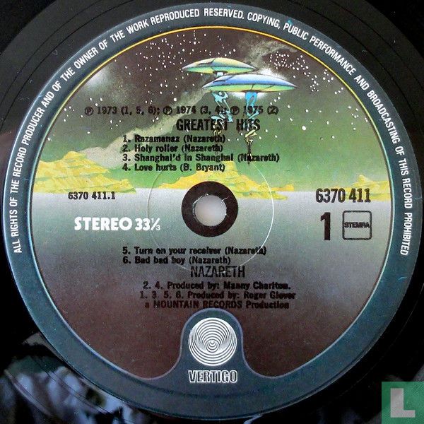 Greatest Hits Nazareth LP 6370 411 (1975) - Nazareth - LastDodo