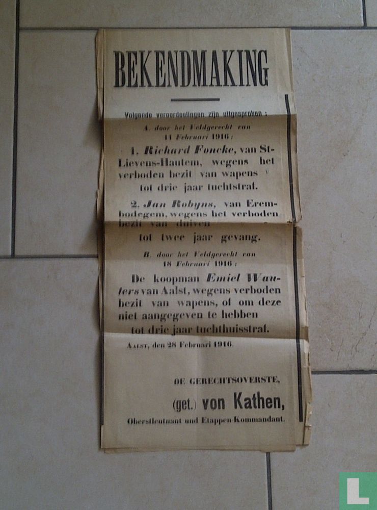 BEKENDMAKING AALST 1916