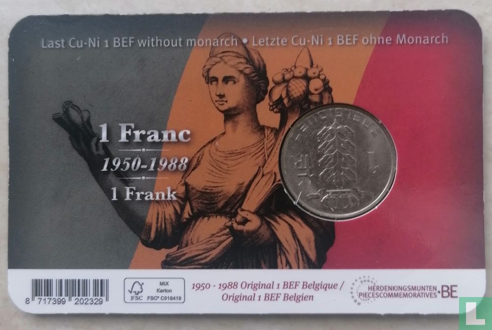 Belgium 1 franc (coincard - FRA) KM# 142.1 (2023) - Belgium - LastDodo