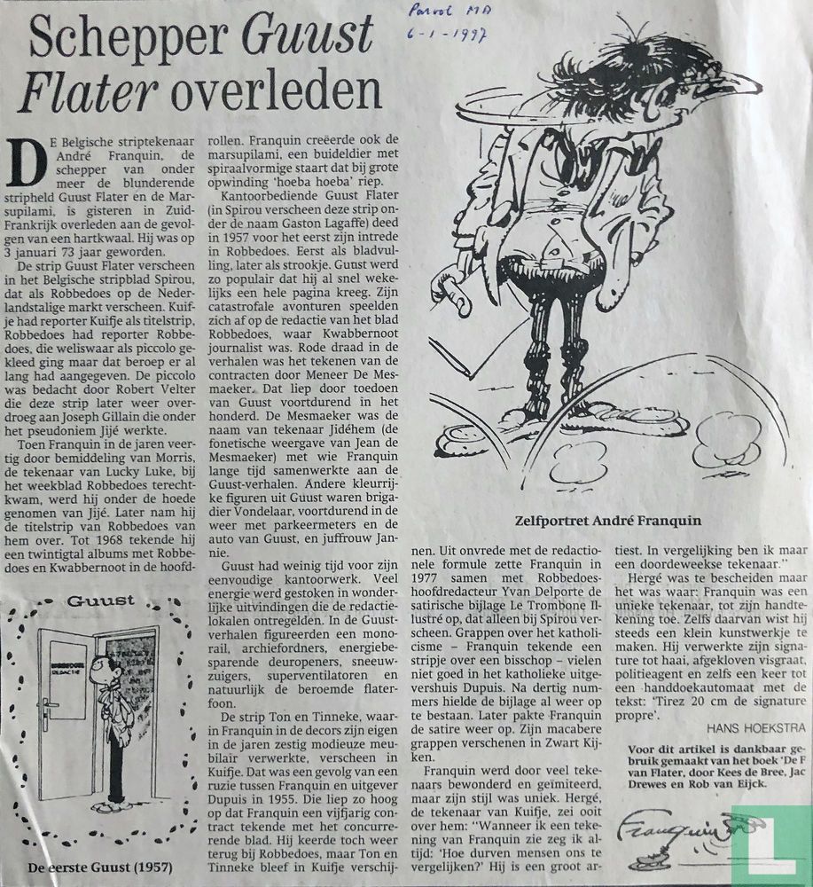 Schepper Guust Flater overleden