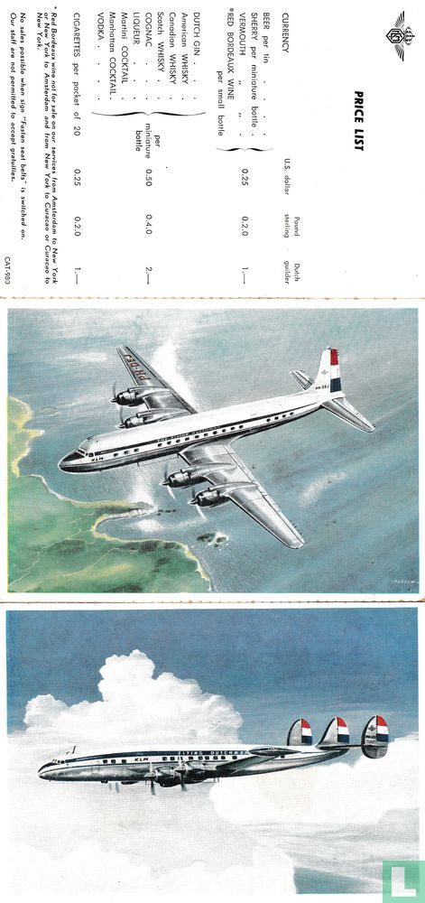 KLM - Price list - Douglas DC-7C / Lockheed Superconstellation L1049-G ...
