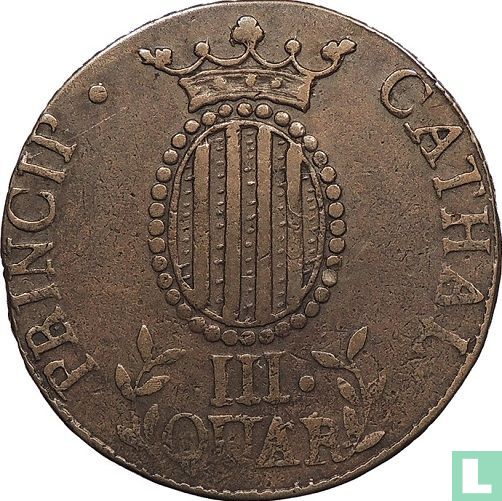 Pièce De Monnaie Ancienne : 3 Quartos 1811 - Catalogne (Espagne) - Cuivre - 7,22g / 25,8mm - KM.115