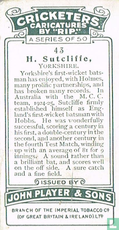 H. Sutcliffe, Yorkshire.