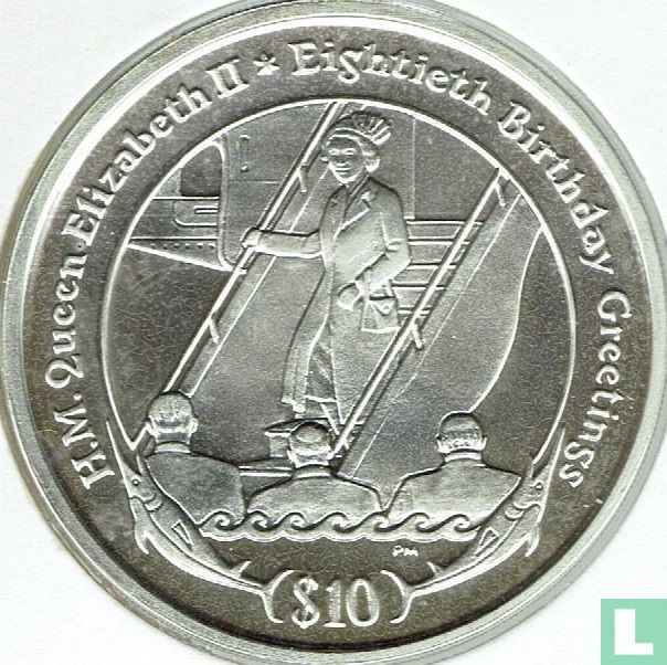 Britse Maagdeneilanden 10 dollars 2006 (PROOF) "80th Birthday of Queen Elizabeth II - Queen on aircraft steps"