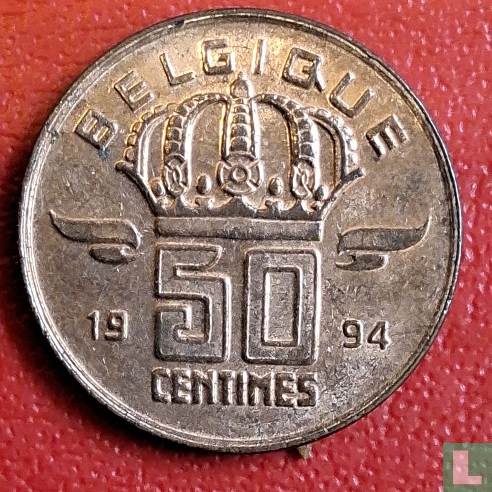 Belgium 50 centimes 1994 (FRA misstrike) KM 148.1 (1994) Belgium