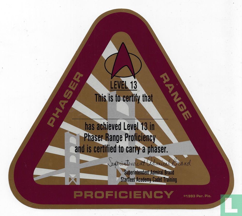 Star Trek Phaser Range Level 13 Proficiency Certificate Sticker (1993 ...
