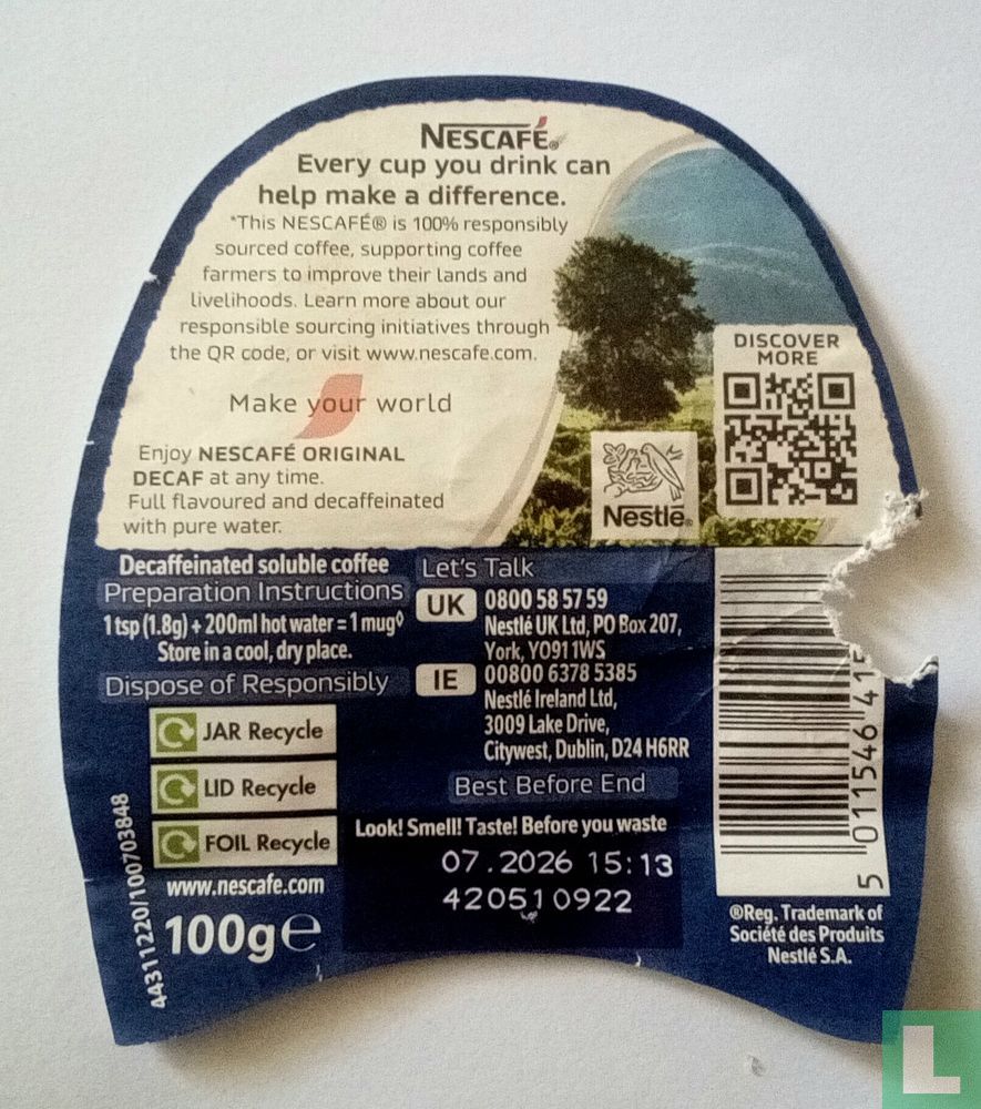 Nescafé Original. Decaf. 100g