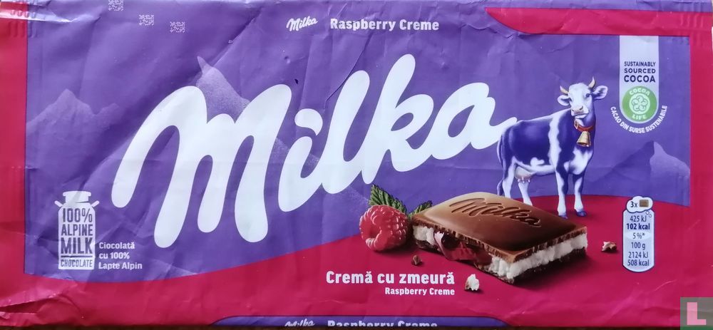 White Milka Raspberry Milka Raspberry Cream - Cremă cu zmeură - Mondelez Bulgaria Production ...