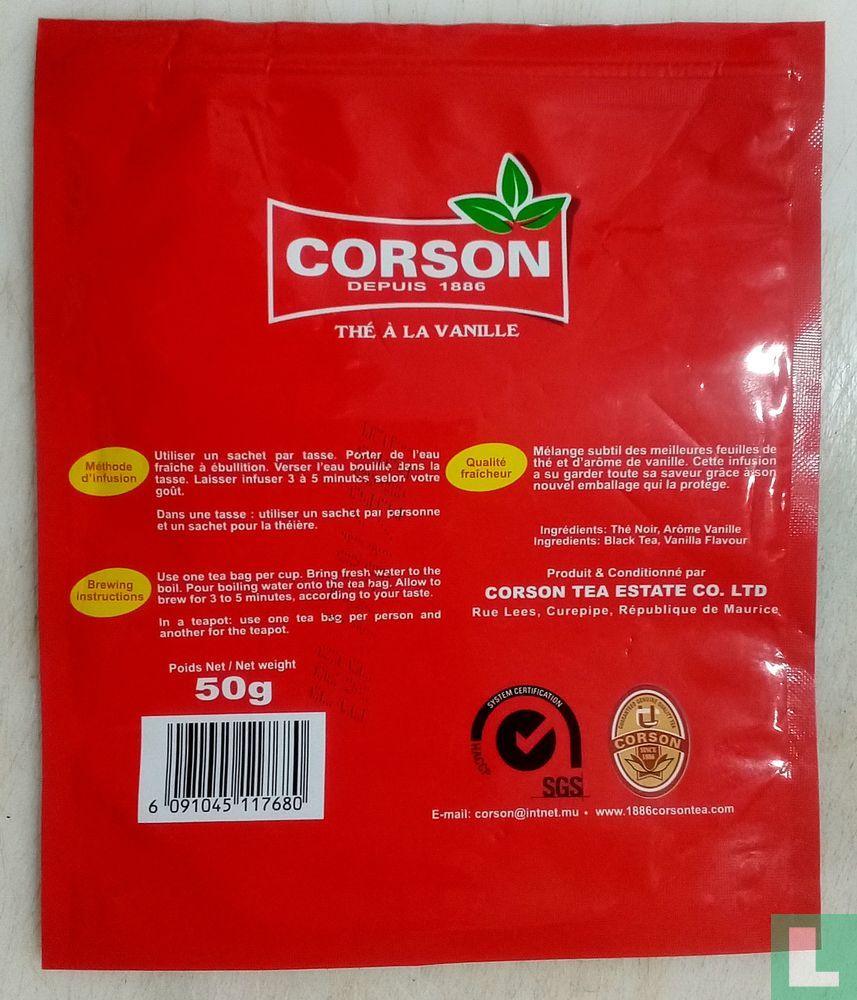 Corson.25 sachets fraicheur 50g.thé a la vanille. (2025) - Corson tea ...
