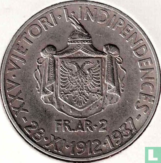 Albanië 2 franga ari 1937 "25ste verjaardag van de onafhankelijkheid"