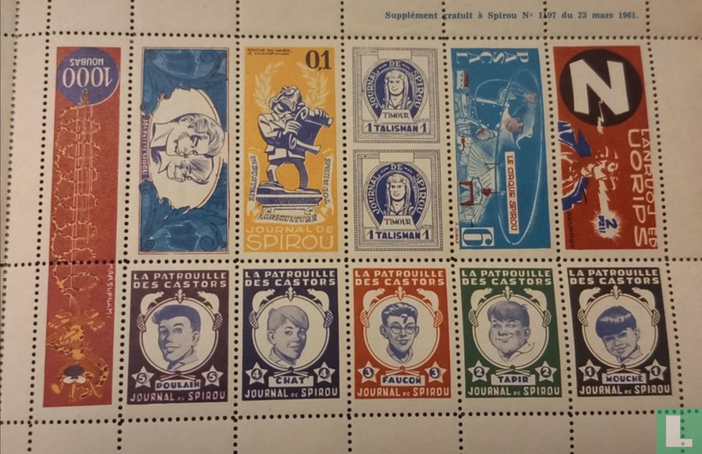 Sheet of Spiro/Spirou stamps (1961) - Savings stamp / point - LastDodo