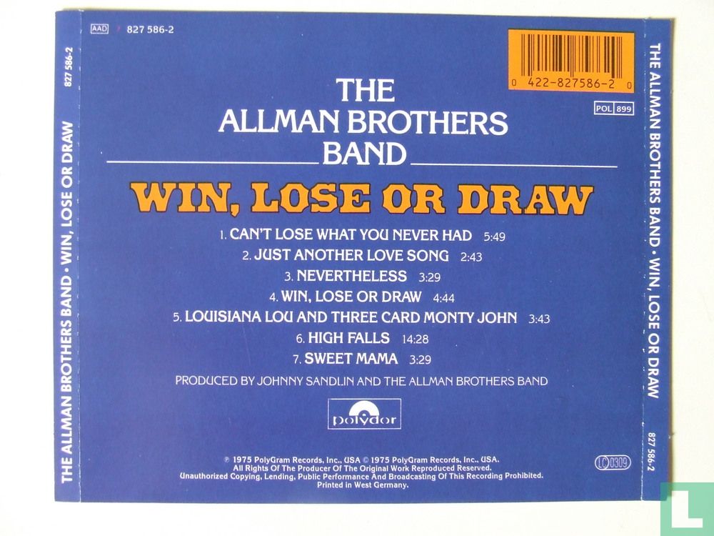 The Allman Brothers Band - Win, Lose Or Draw [LP] -  Music