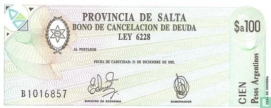 Argentine 100 Pesos Argentinos 1987 (Salta) - Image 1