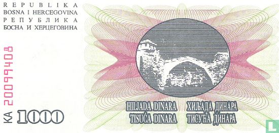 Bosnie-Herzégovine 1.000 Dinara 1992 - Image 2