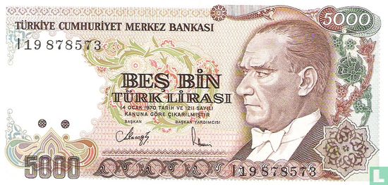 Turquie 5.000 Lira  - Image 1