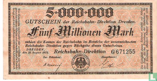 Dresden 5 Miljoen Mark 1923 - Afbeelding 1