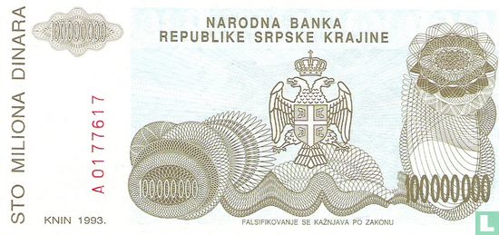 Srpska Krajina 100 Miljoen Dinara 1993 - Afbeelding 2