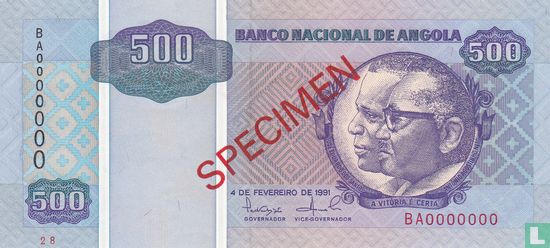Angola 500 Kwanzas 1991 (Specimen) - Afbeelding 1