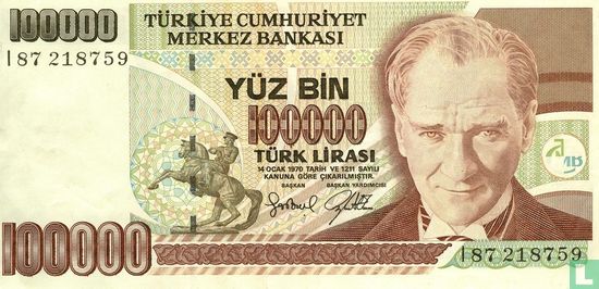Turkije 100.000 Lira ND (1997/L1970) P206 - Afbeelding 1