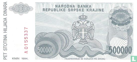 Srpska Krajina 500.000 Dinara 1994 - Image 2