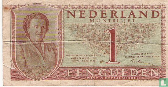 Netherlands 1 Gulden 1949 (Type 2) - Image 1