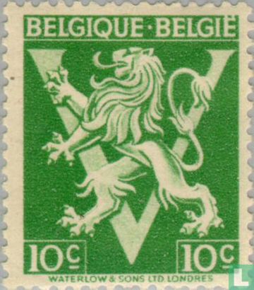 Heraldic lion upon V, "BELGIQUE BELGIË"