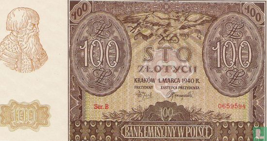 Pologne 100 Zlotych 1940 - Image 1