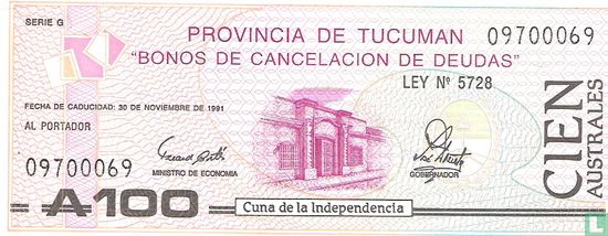Argentinië 100 Australes 1991 (Tucuman) - Afbeelding 1