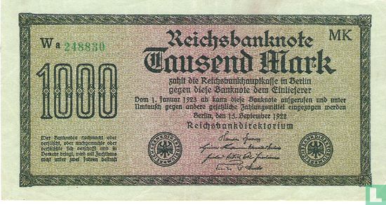 Reichsbank, 1000 Mark 1922 (P.76h - Ros.75f) - Afbeelding 1