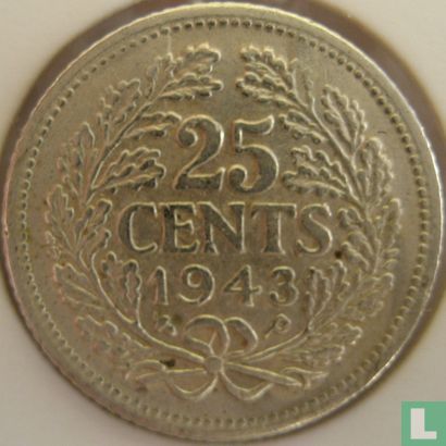 Pays-Bas 25 cents 1943 (type 1 - gland et P) - Image 1