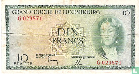Luxemburg 10 Francs  (handtekening 3) - Afbeelding 1