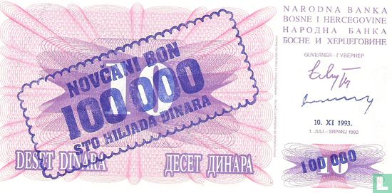 Bosnië en Herzegovina 100.000 Dinara 1993 (P34b) - Afbeelding 1