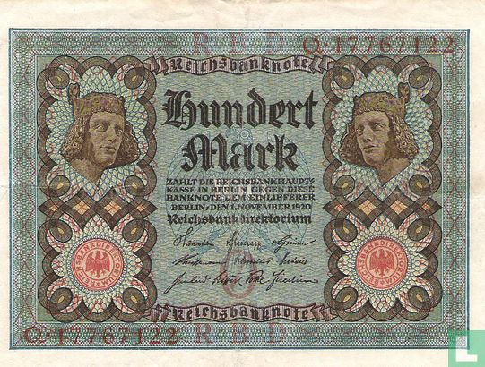 Allemagne 100 Mark 1920 (P.69- Ros.67b) - Image 1
