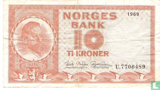 Noorwegen 10 Kroner 1969 - Afbeelding 1