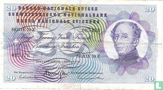 Zwitserland 20 Franken 1970 - Afbeelding 1