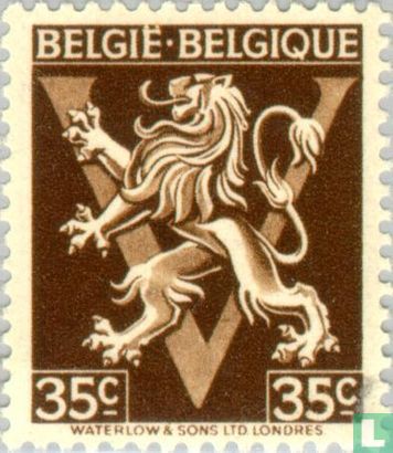 Heraldischer Löwe auf V, "BELGIË BELGIQUE"