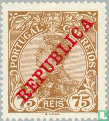 Koning Manuel II- opdruk REPUBLICA