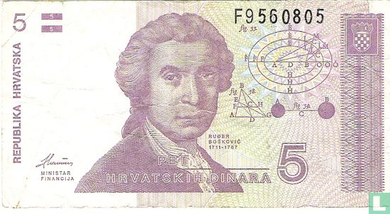 Croatie 5 Dinara 1991 - Image 1