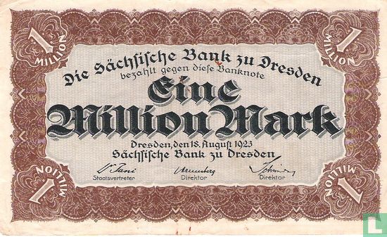Dresden, Sächsische Bank 1 Miljoen Mark 1923 - Afbeelding 1